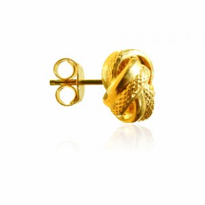 Σκουλαρίκια σφυρίλατος κόμπος, καρφωτά, από χρυσό 14Κ, σε συνδυασμό φινιρισμάτων με εντυπωσιακό αποτέλεσμα.
