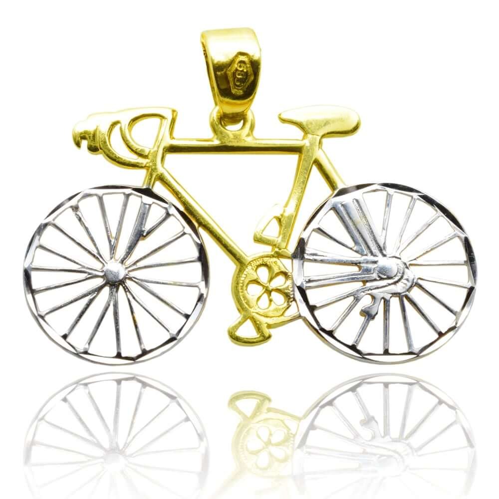 Μενταγιόν ποδήλατο δίχρωμο, από χρυσό και λευκό χρυσό 14Κ σε λουστρέ φινίρισμα. Ένα ιδιαίτερο κόσμημα σε μοναδικό σχέδιο!