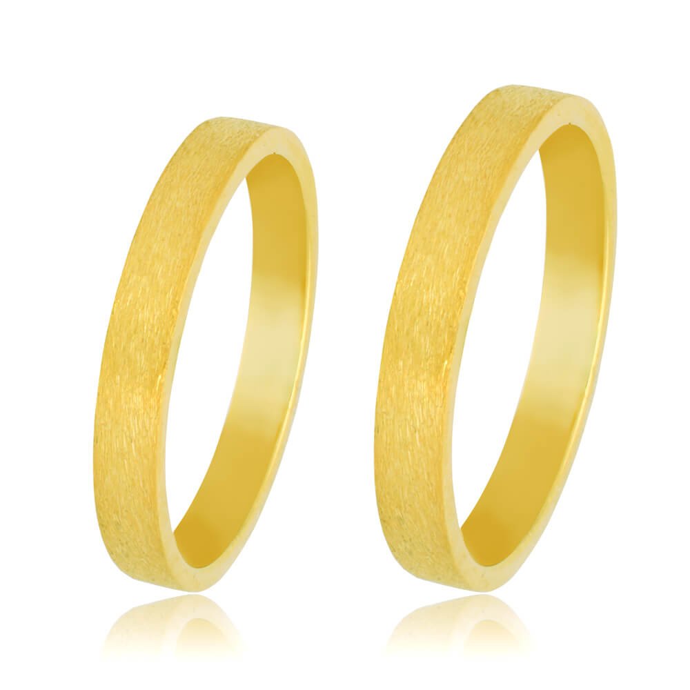 Βέρες γάμου ματ φινιρίσματος, από χρυσό 14Κ, με πλακέ τετραγωνισμένη επιφάνεια 3 mm. Η αρχική τιμή αναφέρεται σε μία βέρα Νο 10 και μεταβάλλεται ανάλογα με το νούμερό σας.