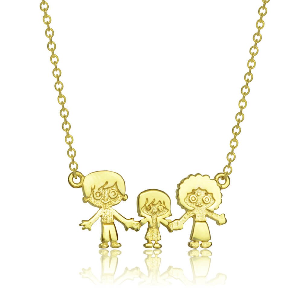 Κολιέ οικογένεια με κορίτσι από χρυσό 14Κ. Η κρεμαστή οικογένεια έχει ανάγλυφα χαρακτηριστικά και συνδυασμό λουστρέ και ματ φινιρίσματος.