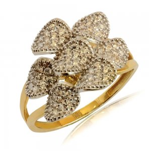 Γυναικείο δαχτυλίδι δίχρωμο από χρυσό και λευκό χρυσό 14Κ. 'Εχει εντυπωσιακό σχεδιασμό με πέταλα λουλουδιού, διακοσμημένα με λευκά ζιργκόν.