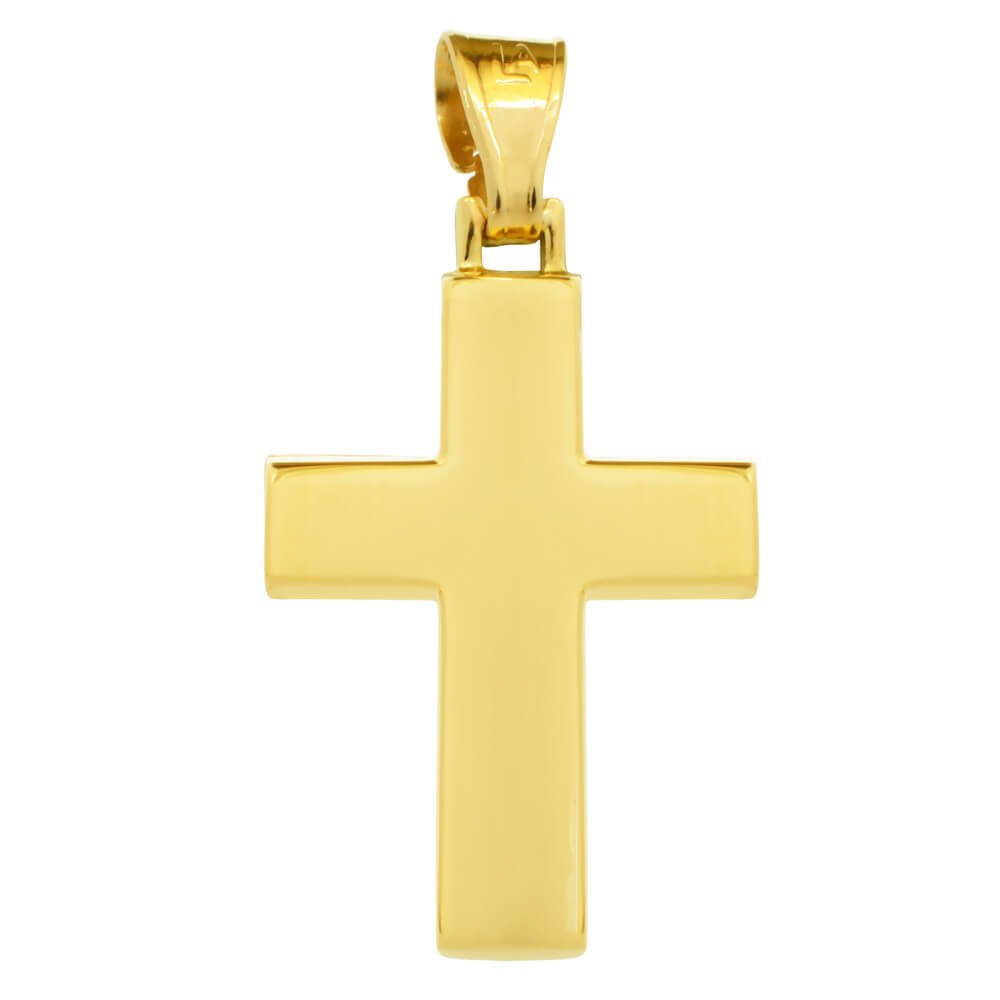 Απλός σταυρός για αγόρι βαπτιστικός, σε λιτή γαμμή από χρυσό 14 καρατίων με λείο λουστρέ φινίρισμα. Συνδυάστε τον με τις προτεινόμενες αλυσίδες.