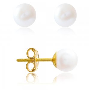 Μαργαριτάρια σκουλαρίκια χρυσά 14Κ σε διαχρονικό σχέδιο. Τα μαργαριτάρια είναι καλλιεργημένα (fresh water pearls) και έχουν λευκό χρώμα και διάμετρο 6 - 6.5 mm.