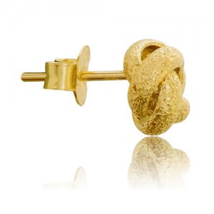 Γυναικεία σκουλαρίκια κόμπος χρυσά 14Κ, σε ιδιαίτερο μοντέρνο σχέδιο, με ματ σαγρέ επεξεργασία.