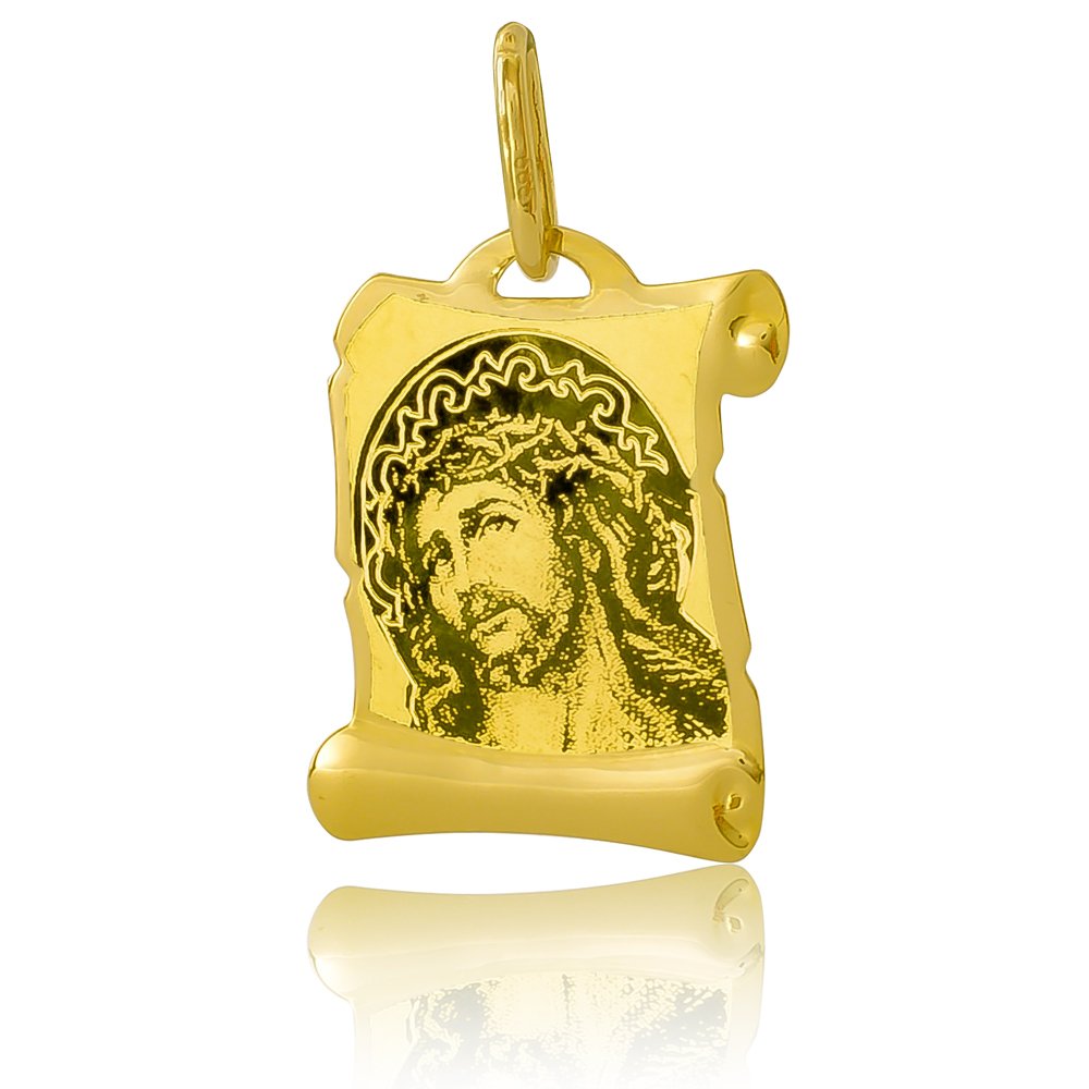 Χρυσό φυλαχτό για αγόρι 14Κ, διακοσμημένο με χαραγμένη απεικόνιση του Χριστού σε λουστρέ και ματ φινίρισμα. Συνδυάστε το με αλυσίδα ή παραμάνα.