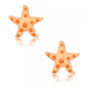 Παιδικά σκουλαρίκια με σμάλτο ασημένια 925, καρφωτά, σε σχέδιο αστερία. Είναι διακοσμημένα με σμάλτο σε πορτοκαλί αποχρώσεις.