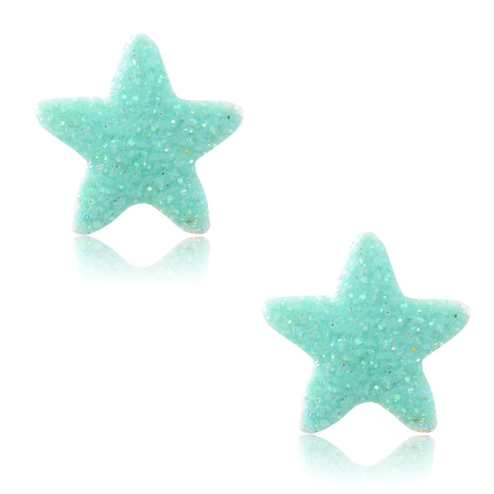 Σκουλαρίκια παιδικά αστέρια από ασήμι 925, καρφωτά, διακοσμημένα με σμάλτο σε βεραμάν χρώμα με λαμπερές λεπτομέρειες.