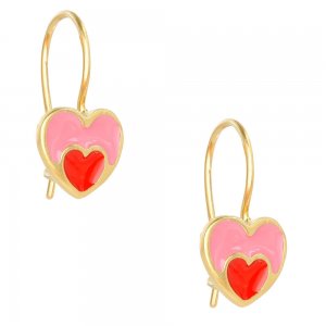 Παιδικά σκουλαρίκια καρδιές από ασήμι 925, επίχρυσα, σε κραμαστό σχέδιο. Είναι διακοσμημένα με σμάλτο σε ροζ και κόκκινο χρώμα.