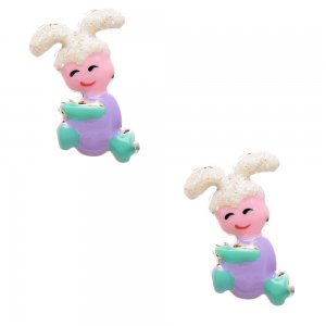 Σκουλαρίκια παιδικά ασήμι 925, επιπλατινωμένα, σε καρφωτό σχέδιο λαγουδάκι. Είναι διακοσμημένα με σμάλτο σε μοβ και τυρκουάζ αποχρώσεις και λαμπερές λεπτομέρειες.