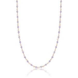 Ροζάριο κολιέ μακρύ ασημένιο 925, με ροζ επιχρύσωμα, διακοσμημένο με πέτρες σε μοβ λιλά χρώμα. Έχει συνολικό μήκος 1 m.