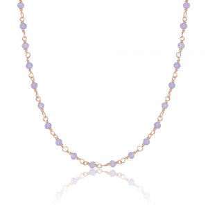 Ασημένιο ροζάριο κολιέ 925, με ροζ επιχρύσωμα, διακοσμημένο με πέτρες σε μοβ λιλά χρώμα. Έχει ρυθμιζόμενο μήκος 38-42 cm.