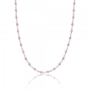 Ασημένιο κολιέ ροζάριο 925, με ροζ επιχρύσωμα, διακοσμημένο με πέτρες σε μοβ λιλά χρώμα. Έχει ρυθμιζόμενο μήκος 46 - 50 cm.