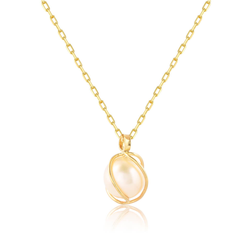 Γυναικείο κολιέ με μαργαριτάρι καλλιεργημένο (Fresh Water Pearls), από χρυσό 14Κ. Το μαργαριτάρι έχει διάμετρο 7.5 – 8 mm και περικλείεται περίτεχνα σε χρυσό δέσιμο.
