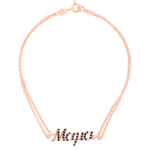 Βραχιόλι Μαμά ασημένιο 925 ροζ επίχρυσο, με διπλή αλυσίδα, διακοσμημένο με μαύρες πέτρες ζιργκόν.