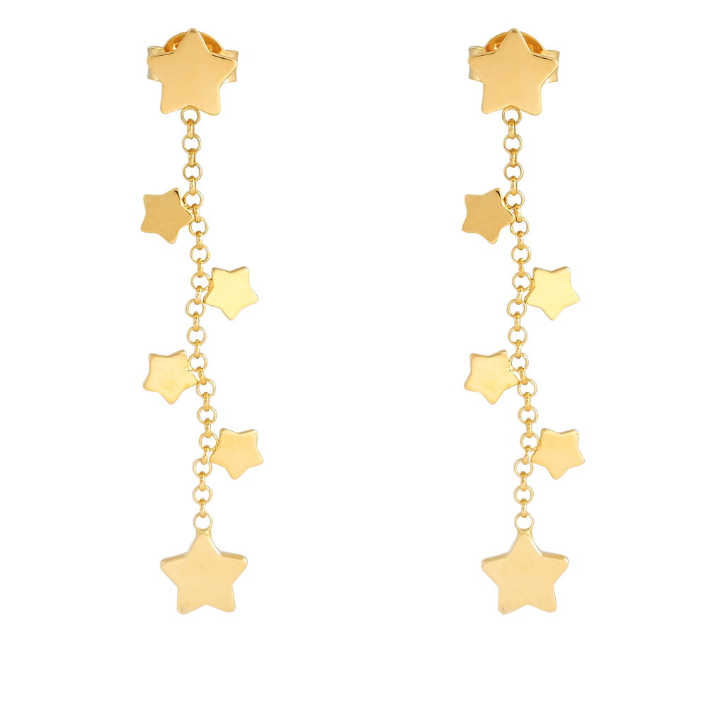 Σκουλαρίκια κρεμαστά χρυσά 14Κ , με αστέρια που κρέμονται σε αλυσίδα.