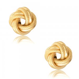 Σκουλαρίκια κόμποι από ασήμι 925 επίχρυσο. Είναι καρφωτά, με μοντέρνο σχέδιο με τετραπλή πλέξη και ανάγλυφο φινίρισμα.