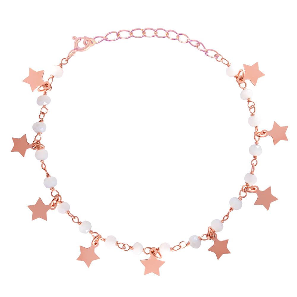 Βραχιόλι με αστέρια από ασήμι 925 ροζ επίχρυσο, διακοσμημένο με λευκές πέτρες.