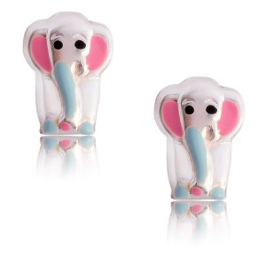 Ασημένια σκουλαρίκια παιδικά ελεφαντάκια, από ασήμι 925 επιπλατινωμένο. Είναι καρφωτά, διακοσμημένα με σμάλτο σε γαλάζιο και ροζ χρώμα.