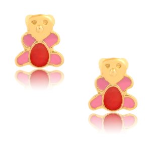 Αρκουδάκι σκουλαρίκια από ασήμι 925, επιχρυσωμένο, σε καρφωτό σχέδιο. Είναι διακοσμημένα με σμάλτο σε ροζ και κόκκινο χρώμα.