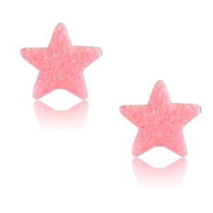 Αστέρια σκουλαρίκια ασημένια 925, καρφωτά, διακοσμημένα με σμάλτο σε ροζ χρώμα με λαμπερές λεπτομέρειες.