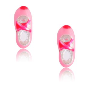 Ροζ παιδικά σκουλαρίκια ασημένια, καρφωτά, σε σχέδιο πουέντ μπαλέτου, διακοσμημένα με σμάλτο σε ροζ αποχρώσεις.