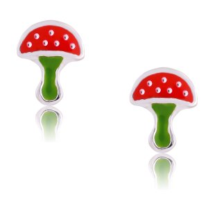 Σκουλαρίκια για κορίτσι από ασήμι 925, επιπλατινωμένο. Είναι καρφωτά, σε σχέδιο μανιταριών, διακοσμημένα με σμάλτο σε κόκκινο και πράσινο χρώμα.