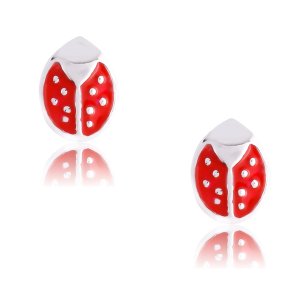 Σκουλαρίκια πασχαλίτσες από ασήμι 925, επιπλατινωμένα. Είναι καρφωτά, διακοσμημένα με κόκκινο σμάλτο.