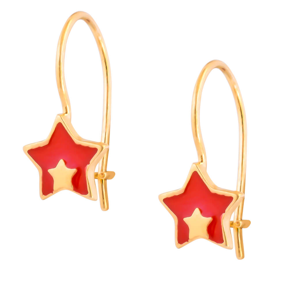 Αστέρι παιδικά σκουλαρίκια ασήμι 925, επιχρυσωμένα. Είναι κρεματά, διακοσμημένα με σμάλτο σε κόκκινο χρώμα.