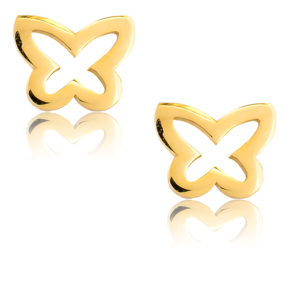 Χρυσά σκουλαρίκια παιδικά 9Κ καρφωτά, σε σχέδιο διάτρητης πεταλούδας.