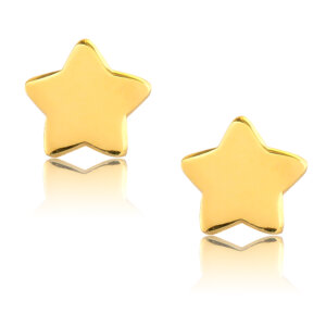 Χρυσά σκουλαρίκια παιδικά αστέρι 9Κ, καρφωτά, σε λείο λουστρέ φινίρισμα.
