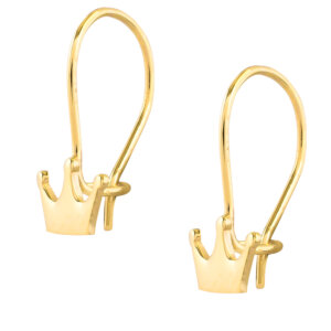Χρυσά σκουλαρίκια στέμμα για κοριτσάκι 9Κ, σε κρεμαστό σχέδιο με λείο λουστρέ φινίρισμα.