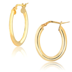 Οβάλ σκουλαρίκια κρίκοι ασημένιοι 925 επιχρυσωμένοι, σε μοντέρνο σχέδιο με πλακέ περιστροφική επιφάνεια. Έχουν μήκος 2.3 cm.