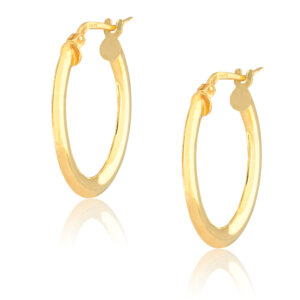 Οβάλ σκουλαρίκια κρίκοι ασημένιοι 925 επιχρυσωμένοι, σε μοντέρνο σχέδιο με πλακέ περιστροφική επιφάνεια. Έχουν μήκος 2.3 cm.