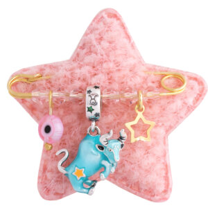 Ζώδιο κόσμημα για μωρό Ταύρος ασήμι 925 επίχρυσο, σε ροζ αστεράκι. Η παραμάνα είναι διακοσμημένη με επάργυρο κρεμαστό ζώδιο Ταύρος, ματάκι, αστέρι και ροζ πέτρες.