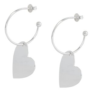 Κρικάκια καρδιά από ασήμι 925 επιπλατινωμένα, με κρεμαστές καρδιές με λείο λαμπερό φινίρισμα. Έχουν διάμετρο 2 cm και συνολικό μήκος 4cm.