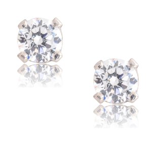 Ασημένια μονόπετρα σκουλαρίκια 925 επιπλατινωμένα, με λευκές πέτρες ζιργκόν, σε απλό σχέδιο για όλες τις εμφανίσεις σας.