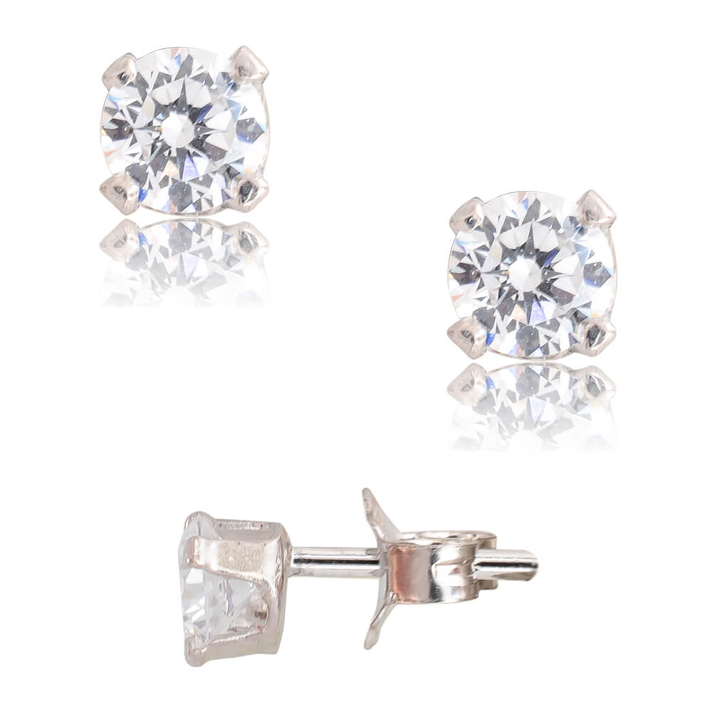 Ασημένια μονόπετρα σκουλαρίκια 230271