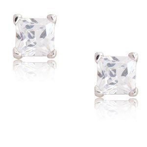 Ασημένια μονόπετρα σκουλαρικάκια 925 επιπλατινωμένα, με λευκές πέτρες ζιργκόν σε τετράγωνο σχήμα. Ένα απλό σχέδιο, ιδανικό για όλες τις εμφανίσεις σας.