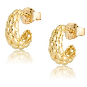 Μοντέρνα χρυσά σκουλαρίκια 14Κ, με καρφωτό κούμπωμα, σε ανάγλυφο σχέδιο σταγόνα.