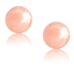 Σκουλαρίκια ροζ μπίλιες ασημένια, με επιχρύσωμα σε ροζ χρώμα, με διάμετρο 5 mm και λεία επιφάνεια με λουστρέ φινίρισμα.