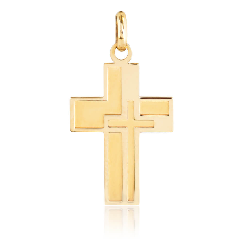 Σταυρός μικρός χρυσός 14Κ 700878 Σταυρός οικονομικός μικρός χρυσός 14Κ, με γεωμετρικό σχέδιο και ανάγλυφα στοιχεία, σε συνδυασμό ματ και λουστρέ επεξεργασίας. Μπορεί να συνδυαστεί με τις προτεινόμενες αλυσίδες.