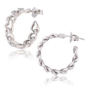 Κρίκοι αλυσίδα από ασήμι 925 επιπλατινωμένο, σε πρωτότυπο σχέδιο. Είναι στρογγυλοί με διάμετρο 2.1 cm και έχει σχέδιο αλυσίδας με αραιή πλέξη.