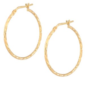 Κρίκοι επίχρυσοι από ασήμι 925, σε μοντέρνο σχέδιο με ανάγλυφες περιστροφικές ρίγες. Έχουν διάμετρο 3.4 cm.